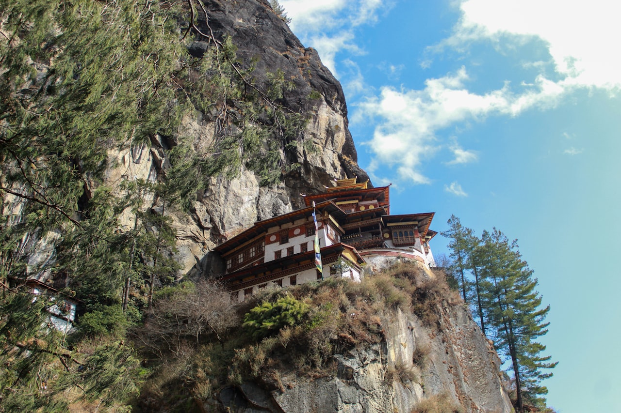 The Tiger's Nest monastery perched on a cliff in Bhutan