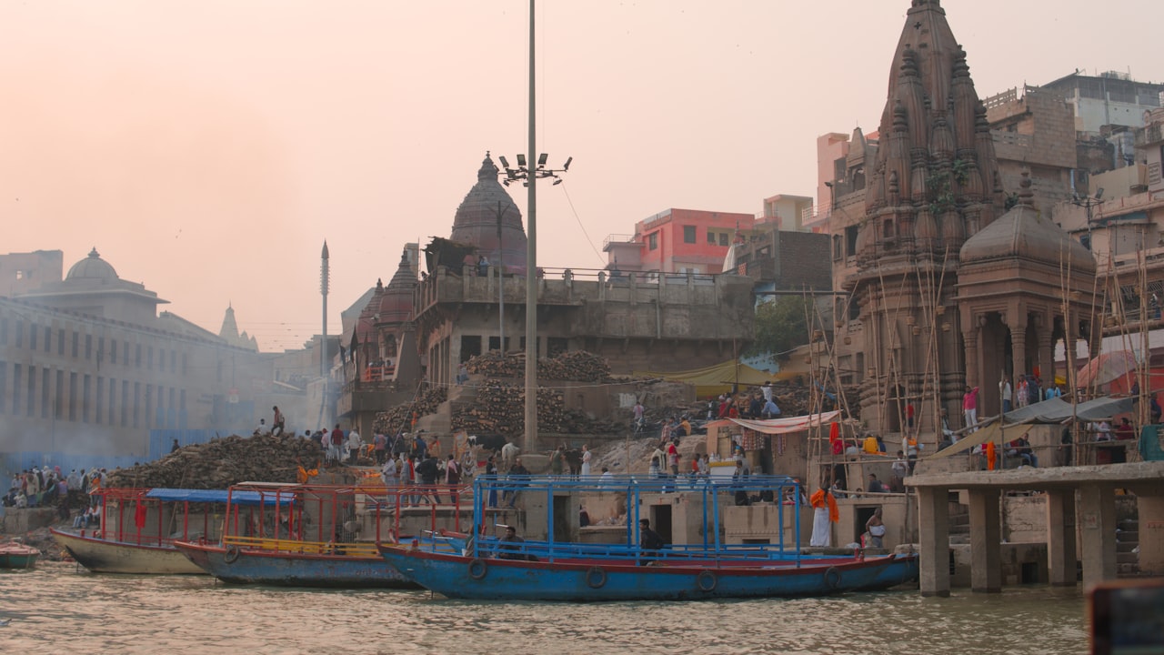 Temples and riverside steps lining the Ganges at Varanasi